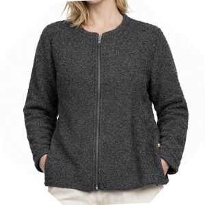 Peruvian Trading Co Alpaca Wool Jacket Women's XL Gray Textured Zip Up Peru Boxy